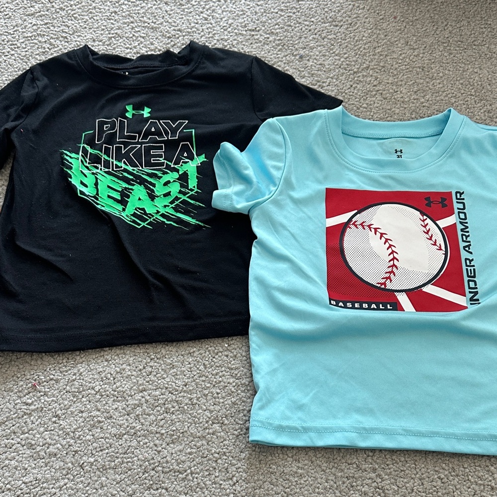 Under Armour Kids' Black and Light Blue Sports Tees